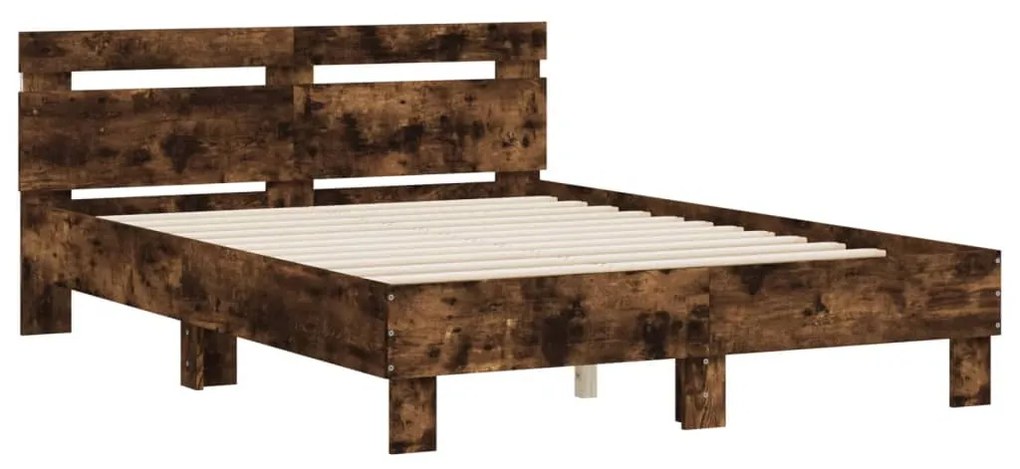 Estrutura cama c/ cabeceira/luzes LED 120x190cm carvalho fumado