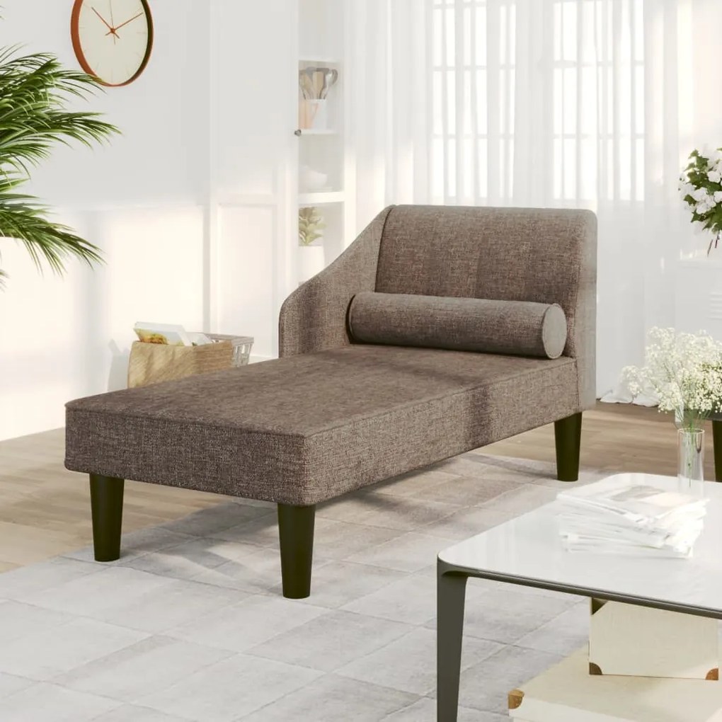 vidaXL Chaise longue com rolo tecido cinza-acastanhado