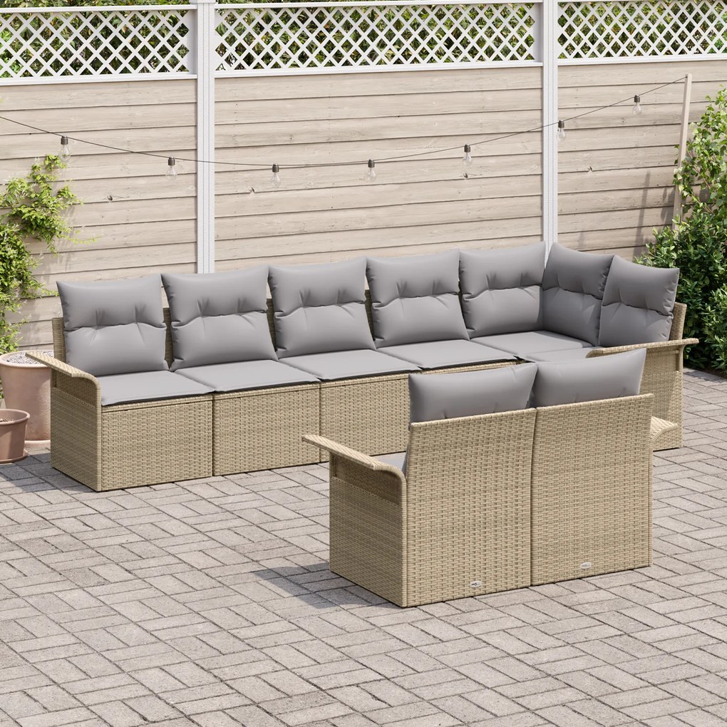 Conjunto de Sofá de Jardim em 8 Peças com Almofadas Bege Poli Rattan