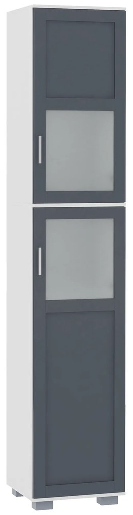 Coluna Casa de Banho com 2 Portas com Vidro Temperado e Prateleiras Ajustáveis 37x35x190 cm Branco e Cinza