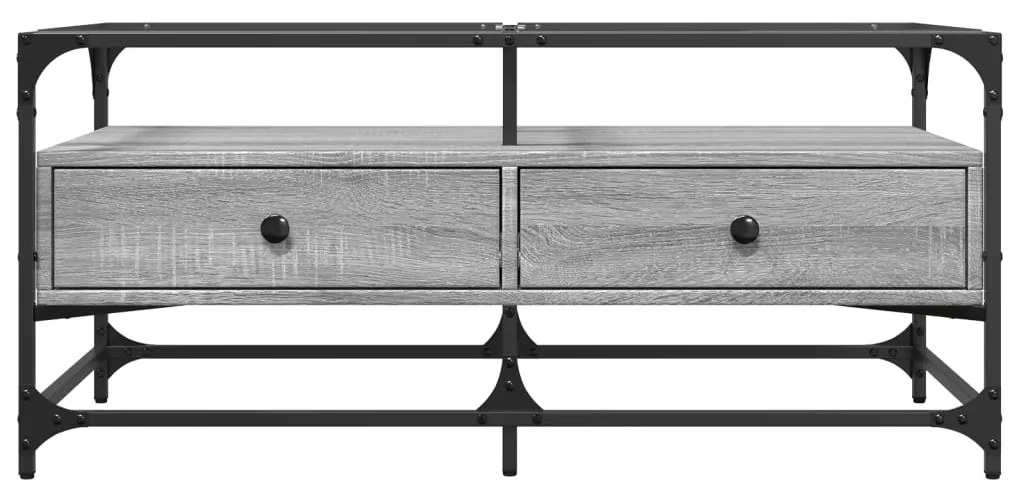 Mesa de centro c/ topo de vidro 98,5x50x45 cm cinza sonoma aço