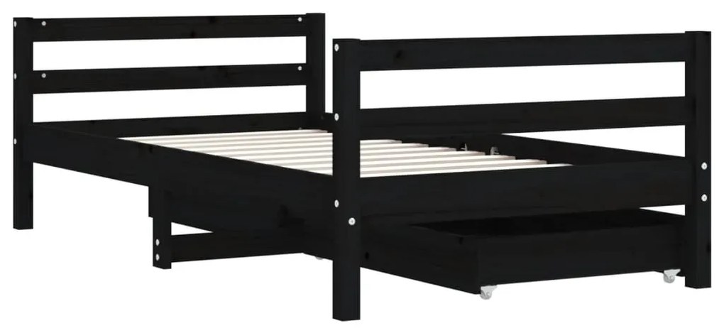 Estrutura cama infantil c/ gavetas 80x160 cm pinho maciço preto