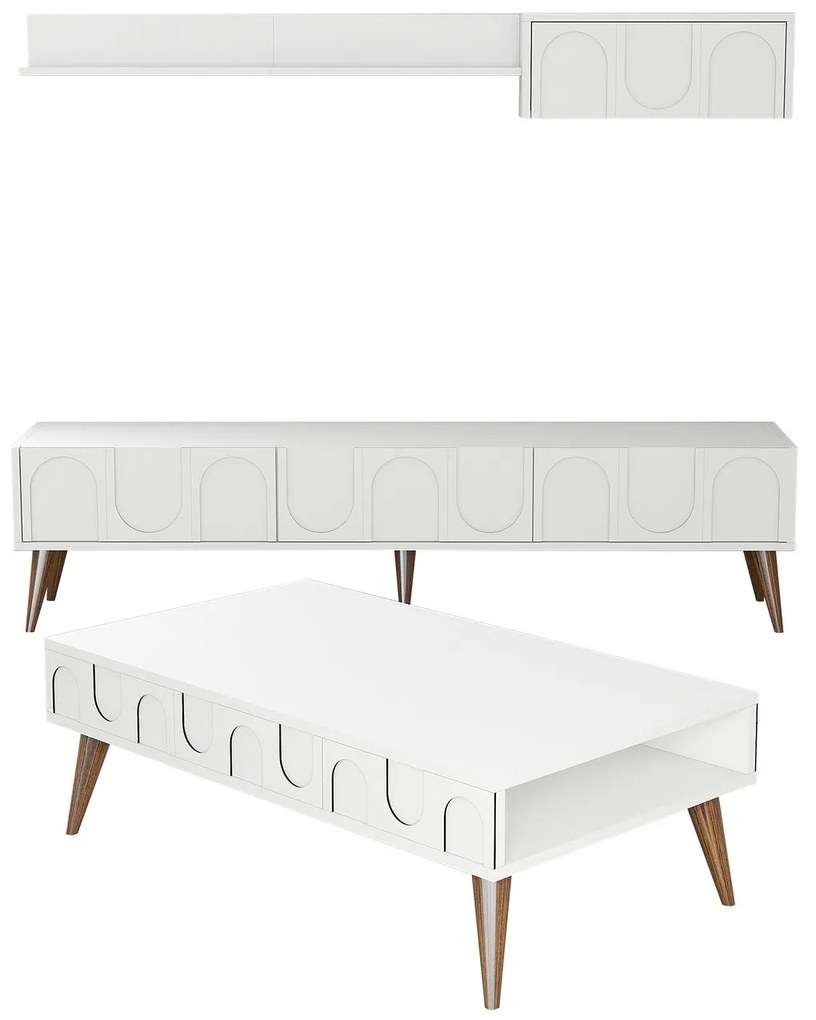 Conjunto de Mobiliário para Sala de Estar Lyon – Branco e Nogueira – M