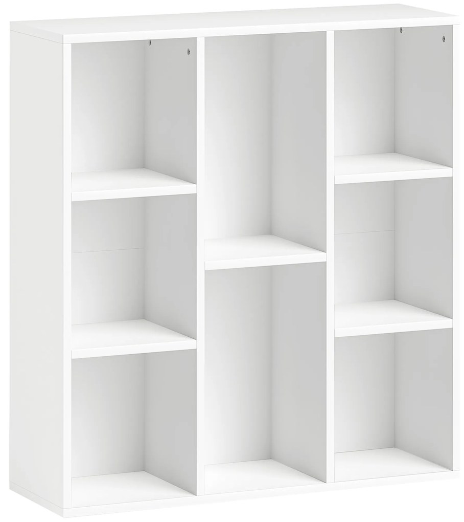 HOMCOM Estante de 3 Níveis Estante para Livros com 8 Compartimentos Desenho Vertical ou Horizontal 74,3x24x80 cm Branco | Aosom Portugal