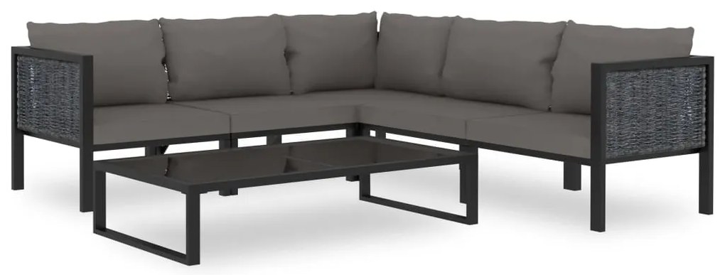 6 pcs conjunto lounge de jardim c/ almofadões vime PE antracite