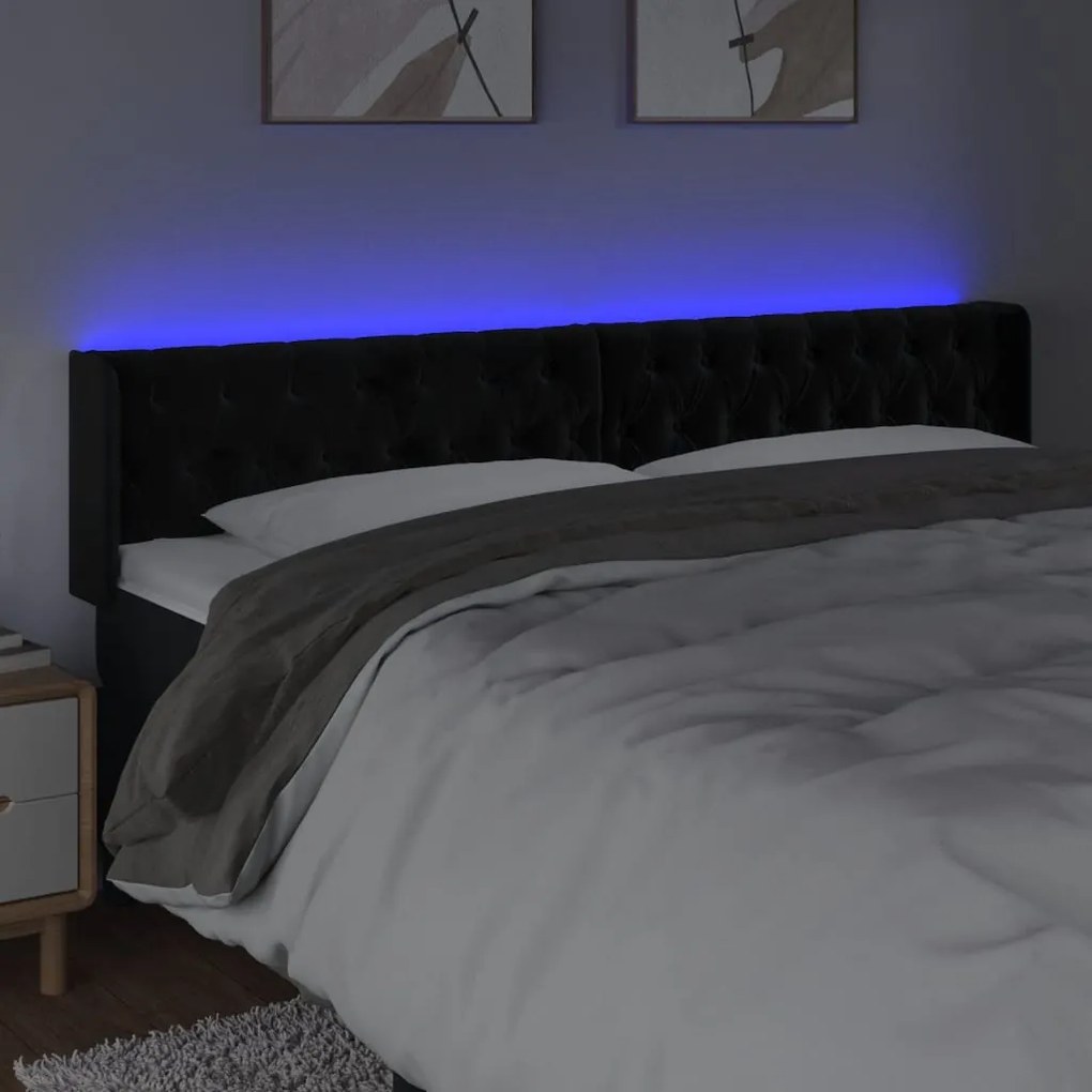 Cabeceira de cama c/ luzes LED veludo 183x16x78/88 cm preto