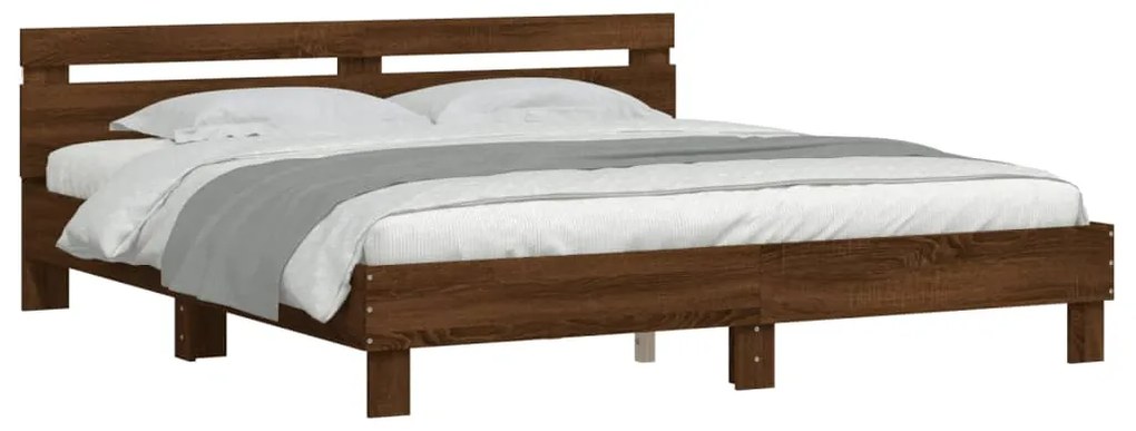 Estrutura cama cabeceira/luzes LED 160x200 cm carvalho castanho