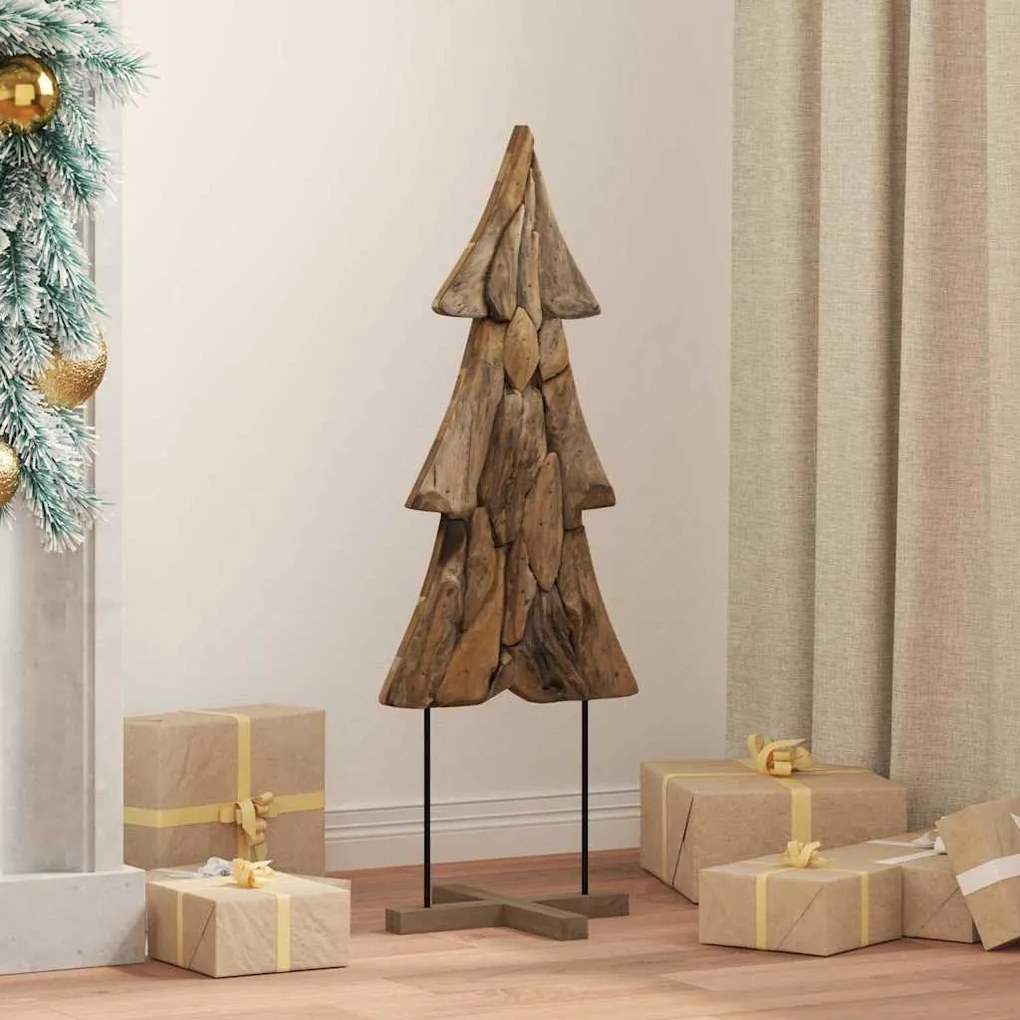 vidaXL Árvore de Natal Castanho 90 cm Madeira de teca maciça