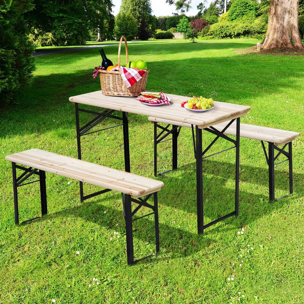 Outsunny Conjunto de mesa e bancos dobráveis para mesa ampla para piquenique 120x50x76cm