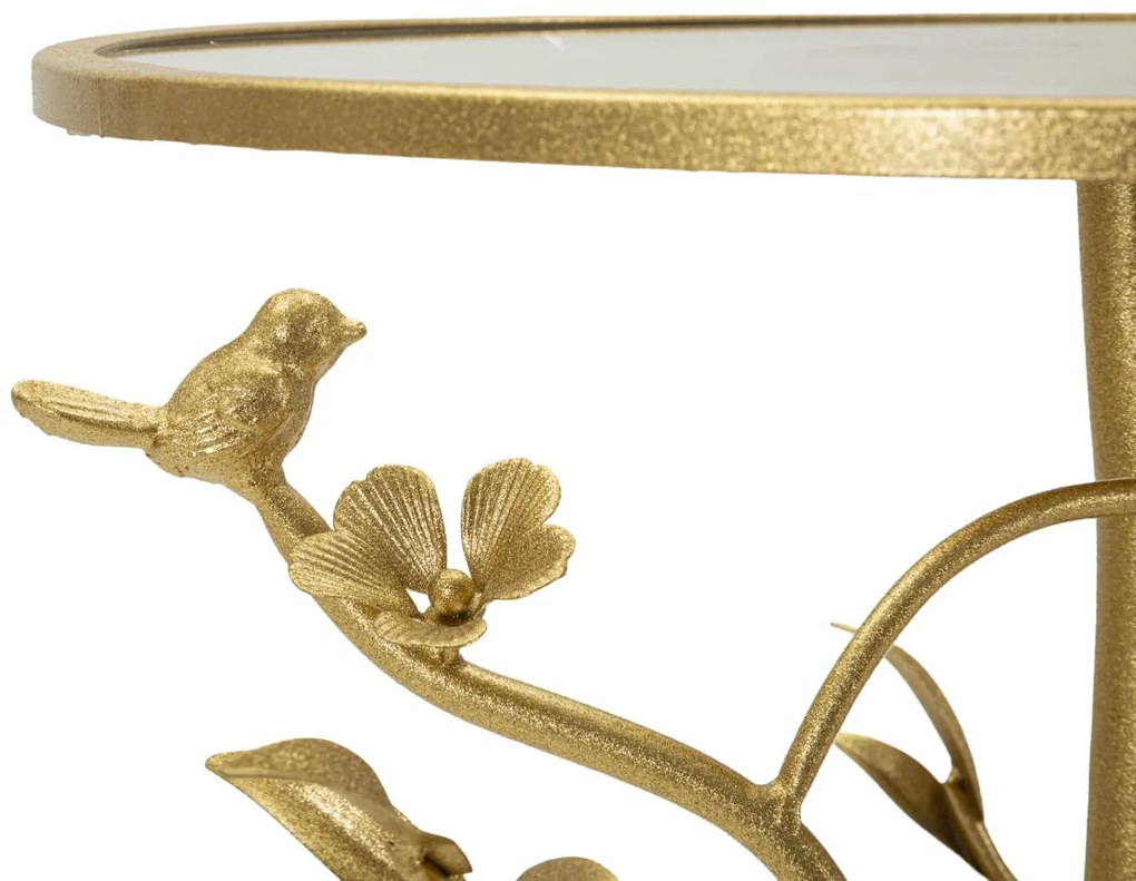 MESA DE APOIO COM PÁSSAROS, DE VIDRO Ø 38X60 CM DOURADO