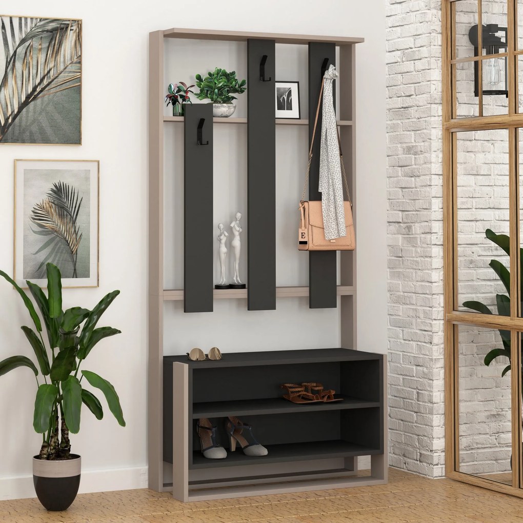 Conjunto de Entrada Chester – Sapateira, Banco e Cabide - 90x36x180 c