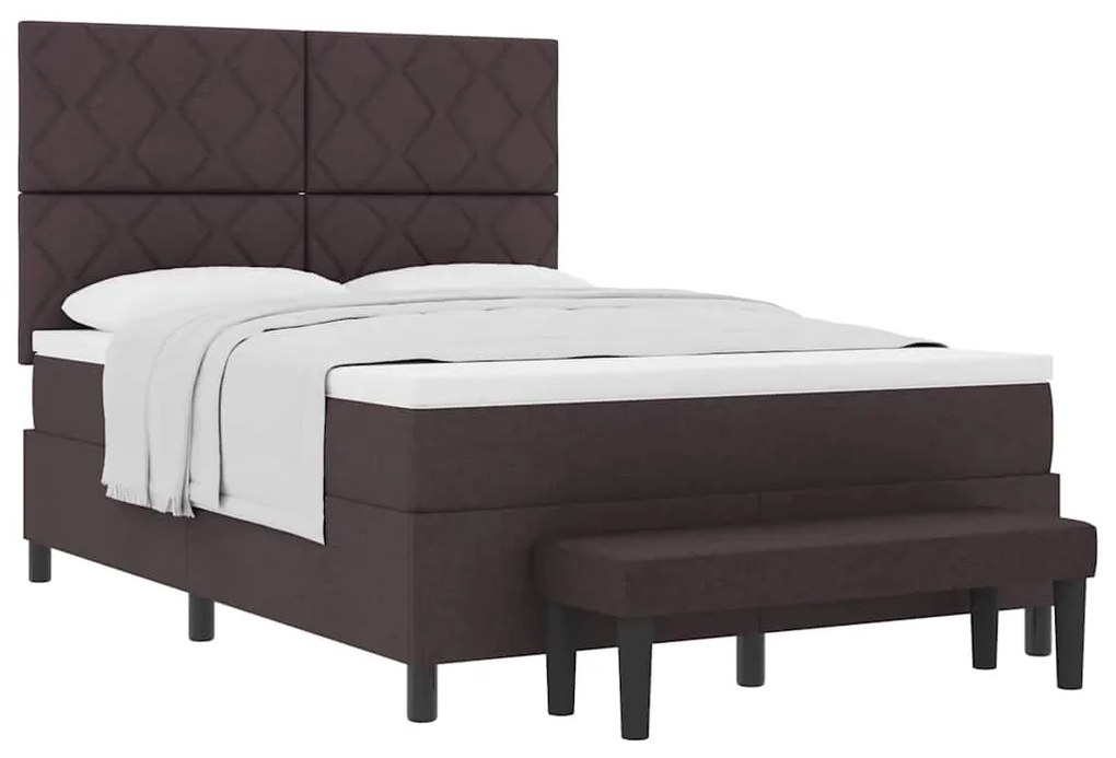Cama Box com Colchão e Banco Castanho Escuro 160x200 cm Tecido