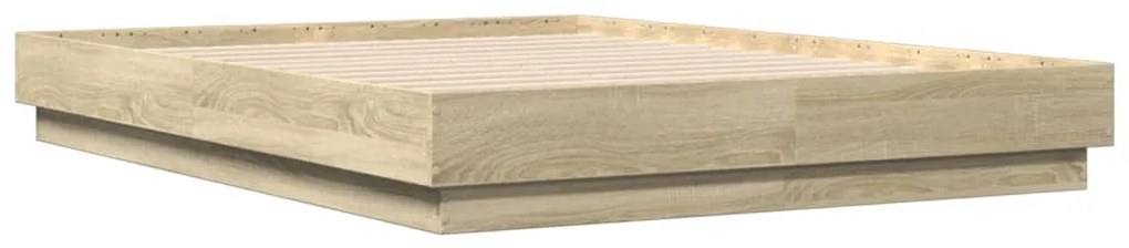 Estrutura de cama com luzes LED 135x190 cm carvalho sonoma