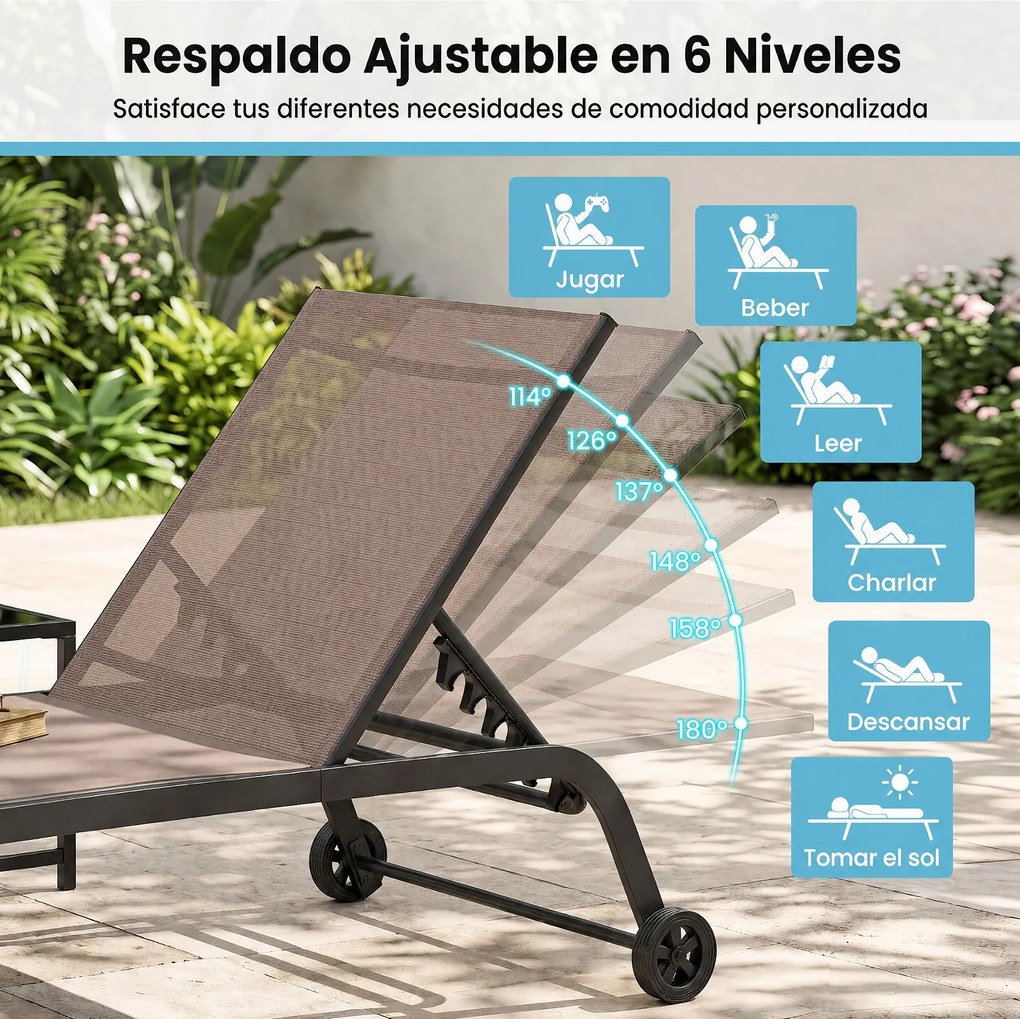 Conjunto de 2 Peças, Espreguiçadeira de Exterior e Mesa Auxiliar, 188-164 x 69 x 36-101 cm, Encosto Regulável em 5 Níveis, Castanho