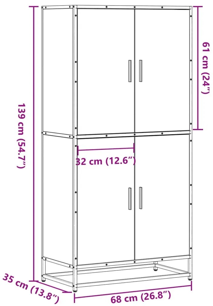 Armário alto 68x35x139 cm derivados de madeira cinzento sonoma