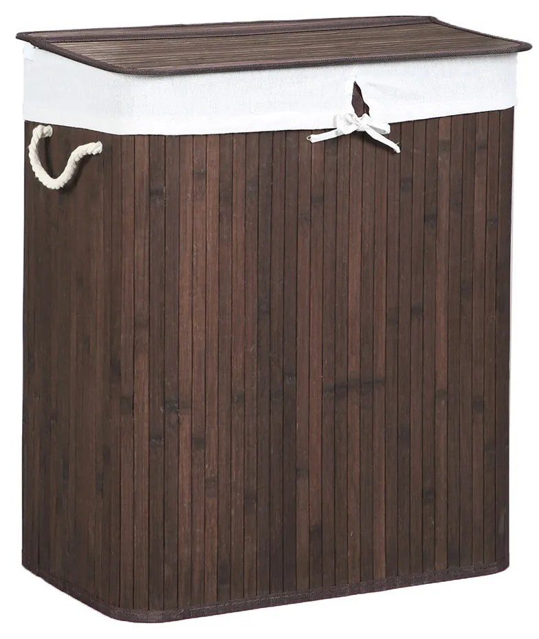 Cesto de roupa com divisórias SONGMICS e tampa, cesto de roupa de bambu com 2 seções, forros removíveis, alças de algodão, capacidade de armazenamento de 100 L, para lavanderia, quarto, marrom LCB72Z