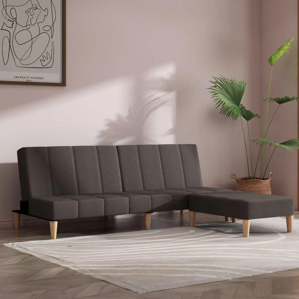 vidaXL Sofá-cama de 2 lugares com banco tecido cinzento-escuro