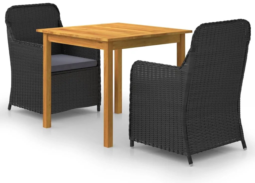 3 pcs conjunto de jantar para jardim preto
