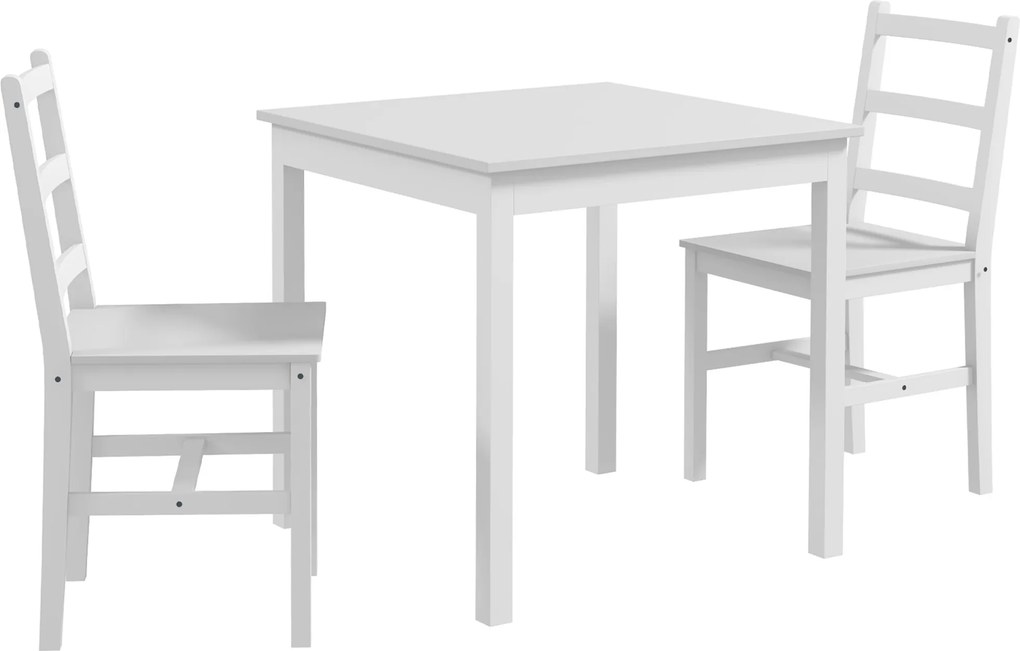 HOMCOM Conjunto de jantar 3 peças com mesa e cadeiras, madeira maciça, Branco | Aosom Portugal