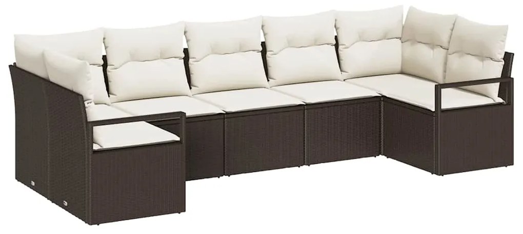 Conjunto de Sofá de Jardim 7 Peças com Almofadas Castanho em Rattan Si