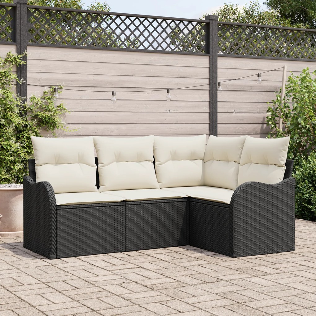 Conjunto de Sofá de Jardim vidaXL com Almofadas Preto Rattan, Sofá de