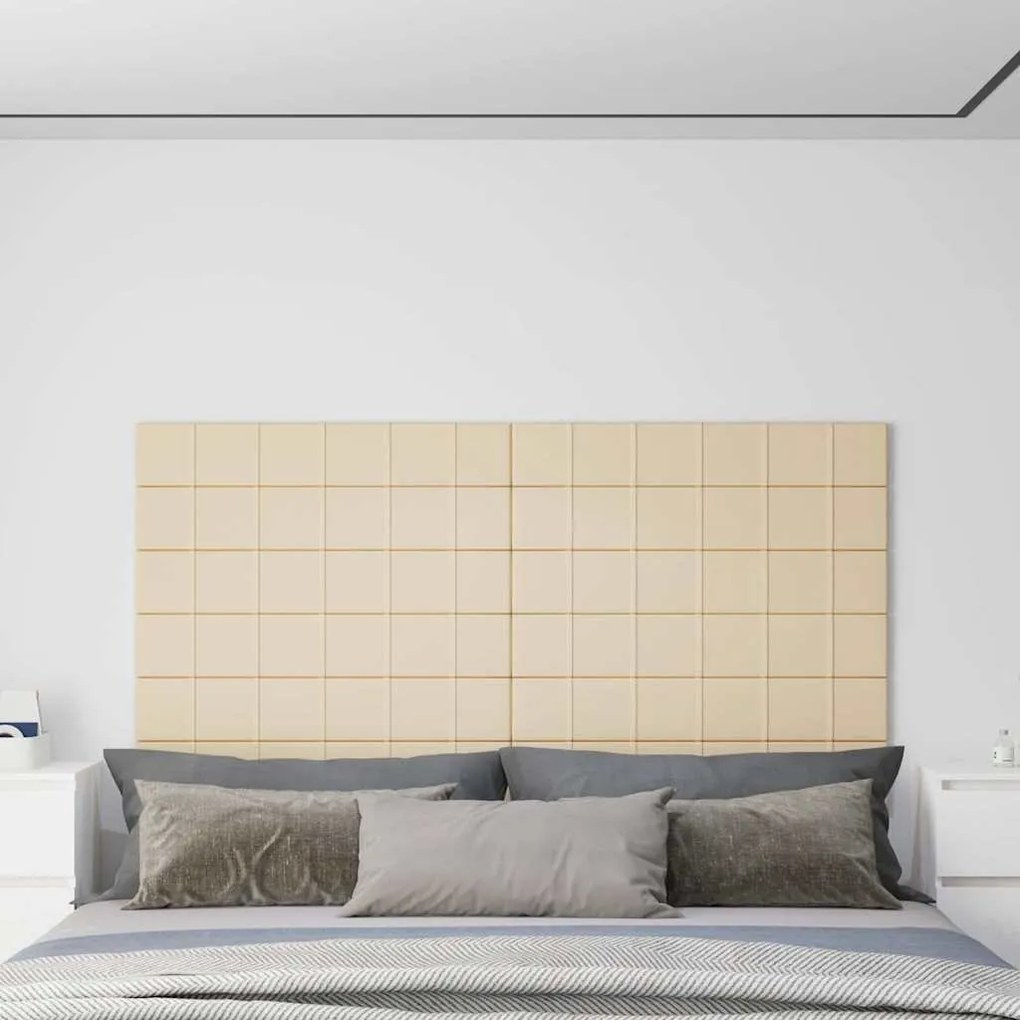 vidaXL Painel de parede 12 pcs 90x15 cm tecido 1,62 m² cor creme
