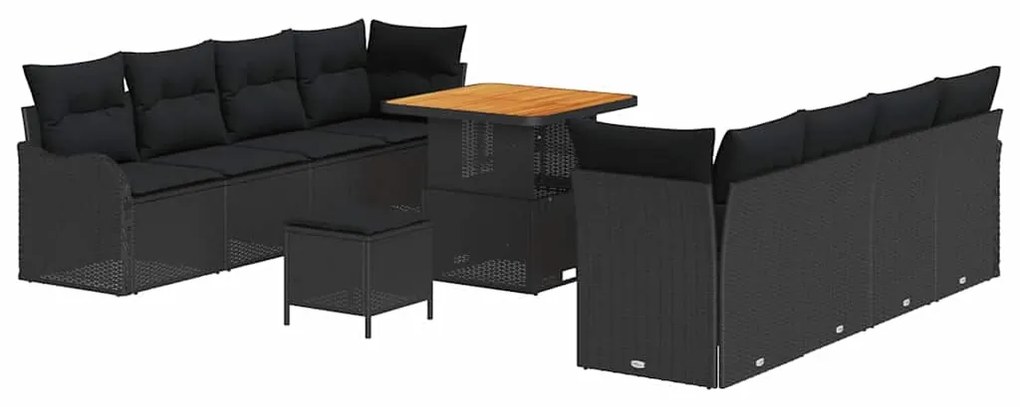 Conjunto de Sofá de Jardim de 11 peças com Almofadas Preto Rattan Poli