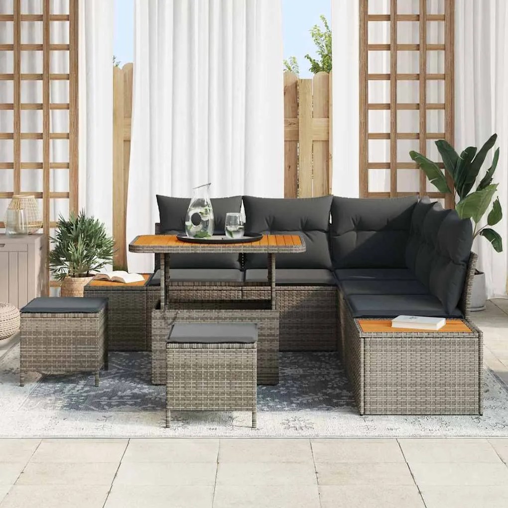 Conjunto de Sofá de Jardim vidaXL de 8 Peças com Almofadas Rattan Cinz