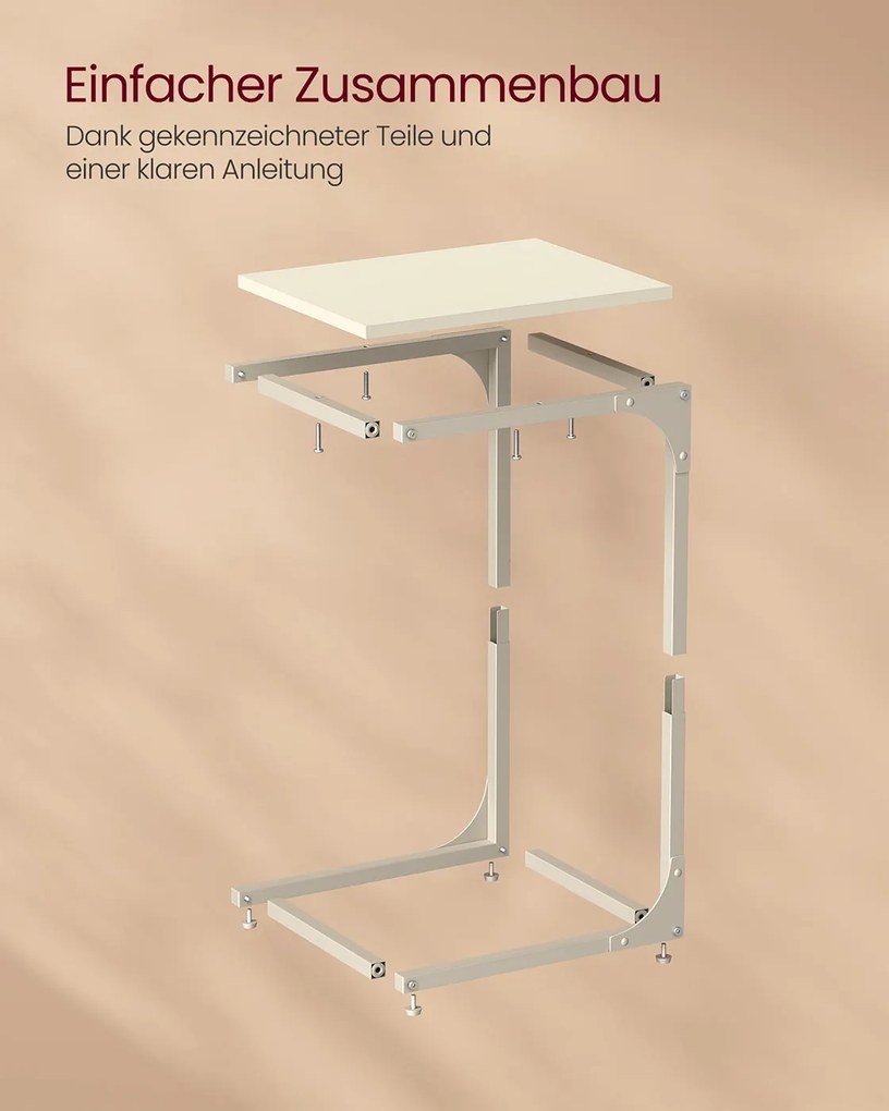 Mesa auxiliar em forma de C com estrutura metálica resistente 30 x 40 x 62 cm Creme