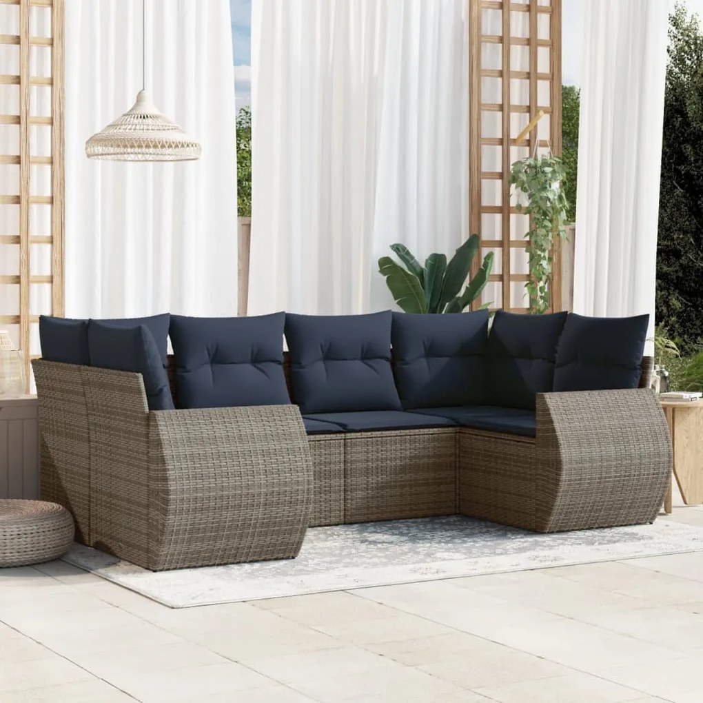 vidaXL 6 pcs conjunto sofás p/ jardim c/ almofadões vime PE cinzento