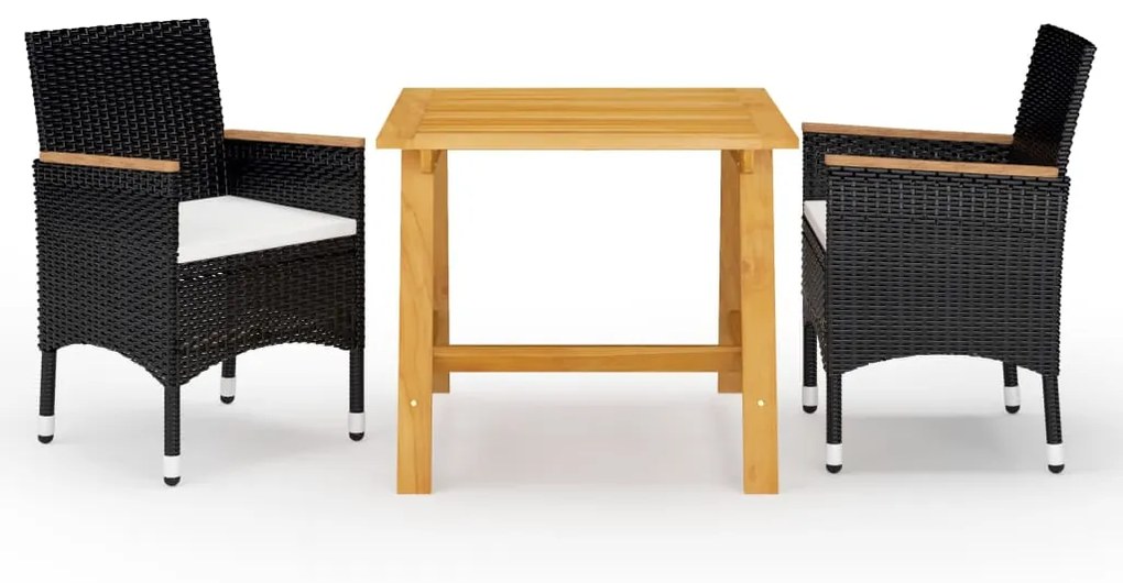 3068687 vidaXL 3 pcs conjunto de jantar para jardim preto