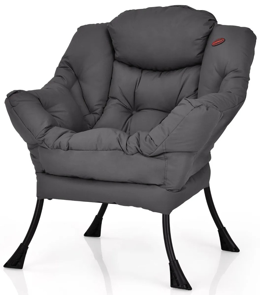 Poltrona moderna em tecido de poliéster com estrutura em metal estofada com bolso lateral 75 x 81 x 94,5 cm cinzenta