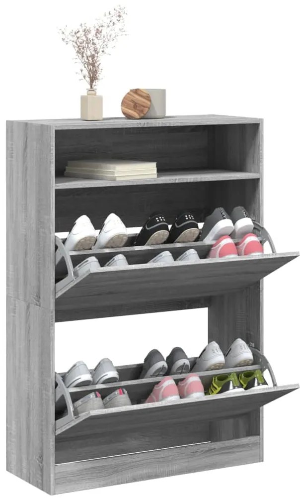 Sapateira c/ 2 gavetas articuladas 80x34x116 cm cinzento sonoma