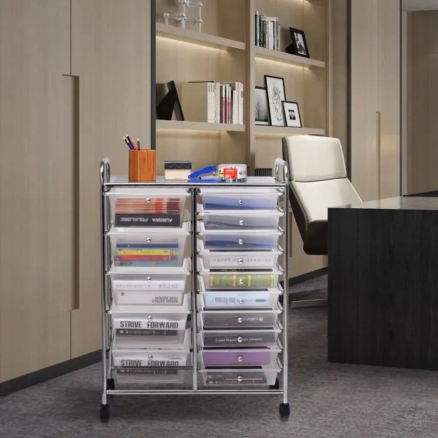 Carrinho multiusos com gavetas amovíveis e rodas com fecho Organizador de acessórios 63 x 37 x 87cm Transparente