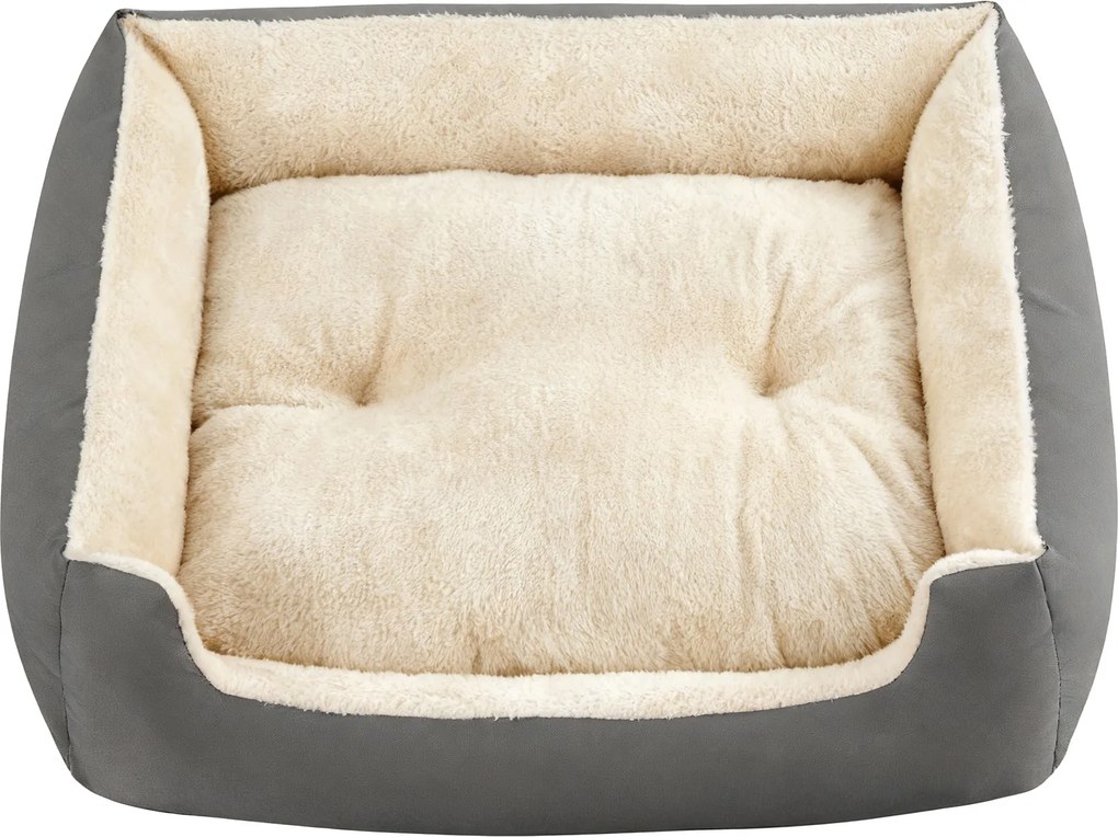 Cama para cães ou gatos 85 x 65 x 21 cm, com almofada reversível removível cinza-bege