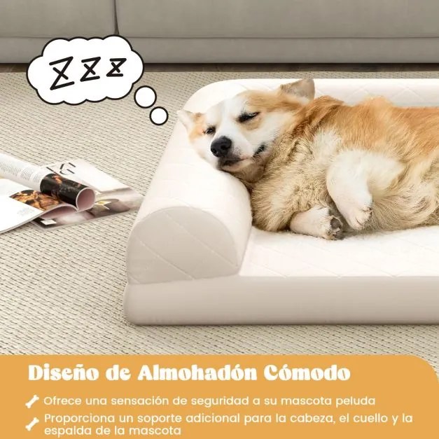 Cama ortopédica para cães 90 x 69 x 18 cm com almofada em 3 lados Capa removível e lavável Base antiderrapante Bege