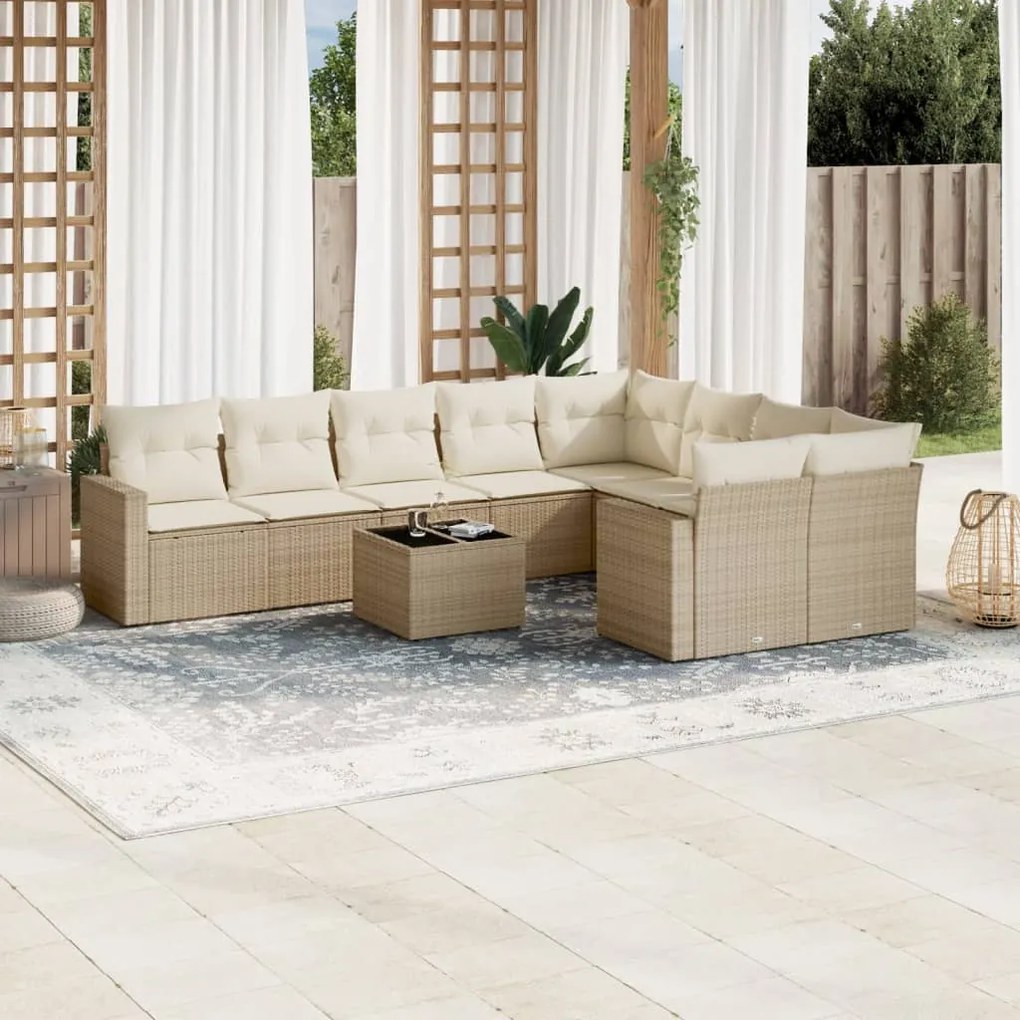 vidaXL 10 pcs conjunto de sofás p/ jardim com almofadões vime PE bege