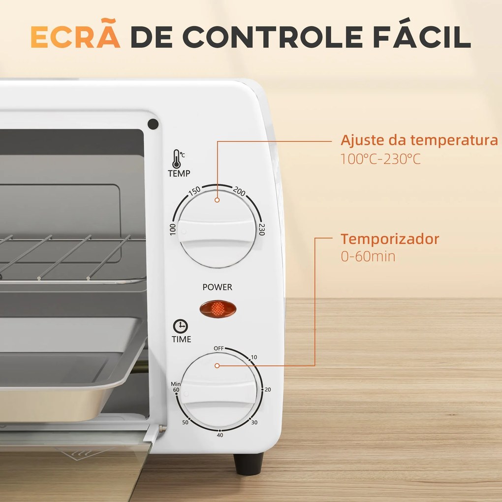 Mini Forno Elétrico 10 Litros 750W com Temperatura até 230 °C Temporiz