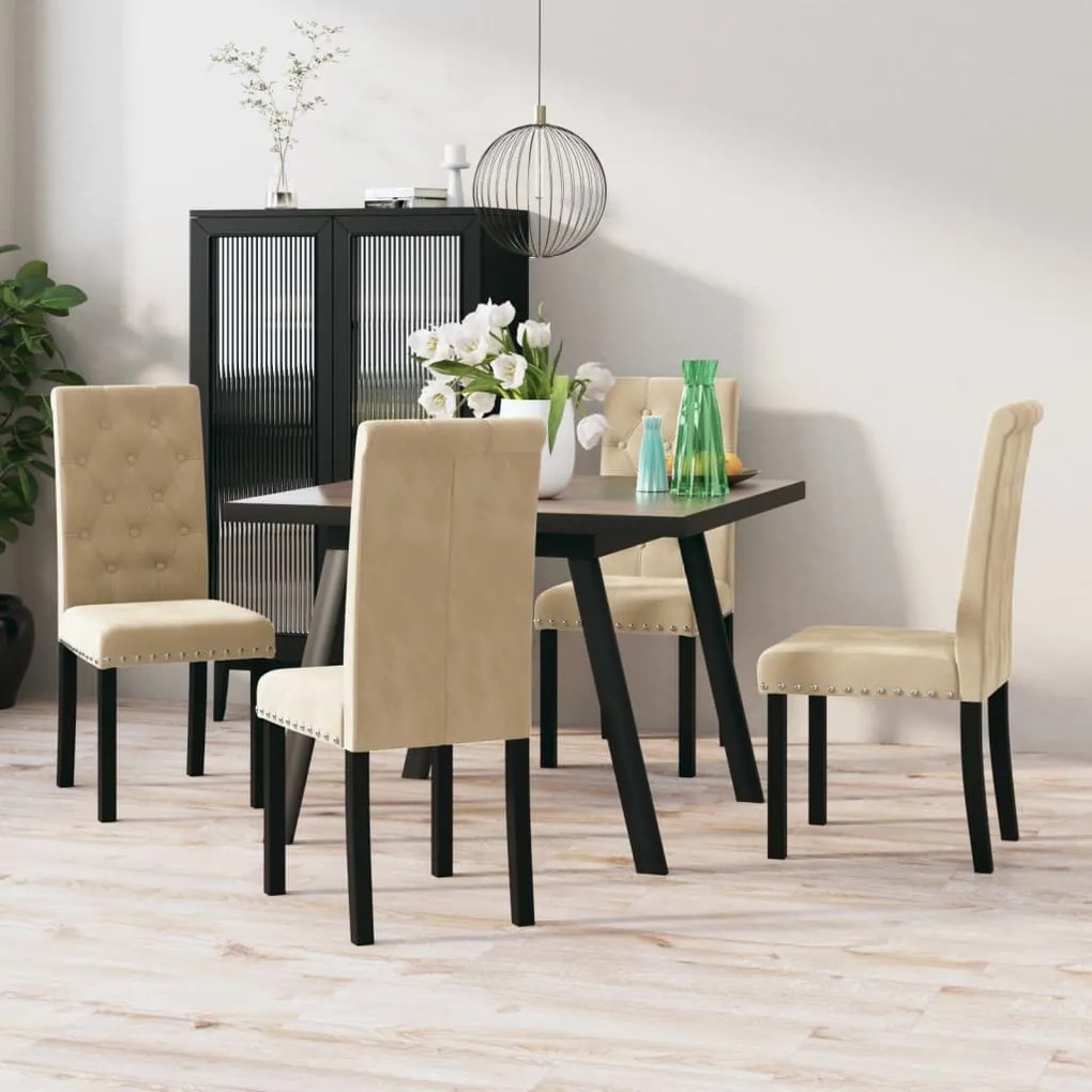 vidaXL Cadeiras de jantar 4 pcs veludo cor creme
