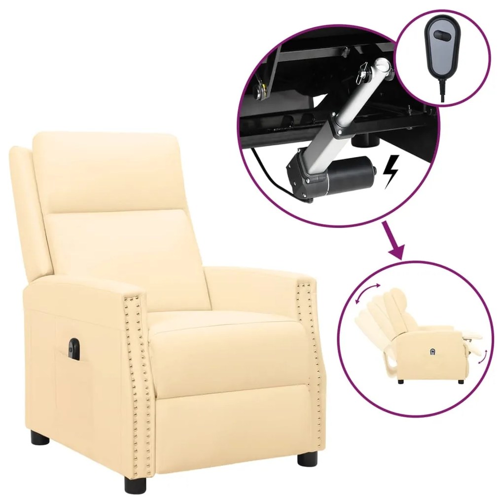 vidaXL Poltrona reclinável elétrica couro artificial cor creme