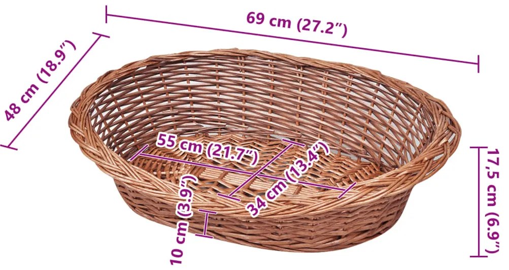 Cesto para cão/cama para animais de estimação salgueiro natural 69 cm