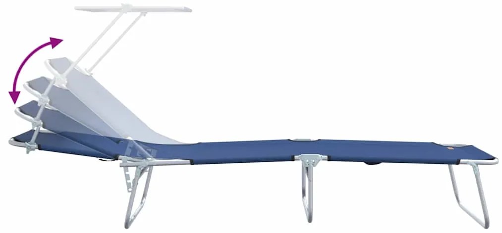 Espreguiçadeiras Dobráveis 2 pcs com Toldo Azul Tecido Oxford 600D