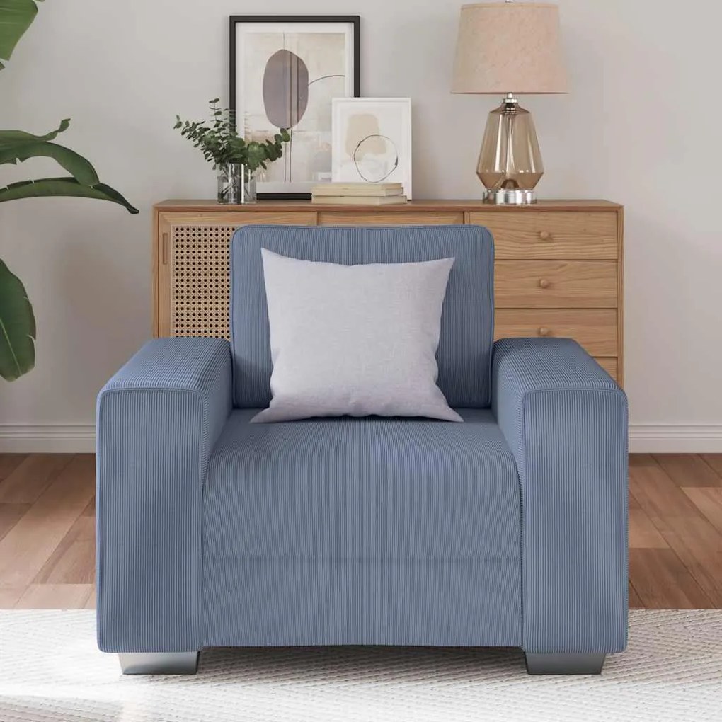 Poltrona tecido corduroy 60 cm azul