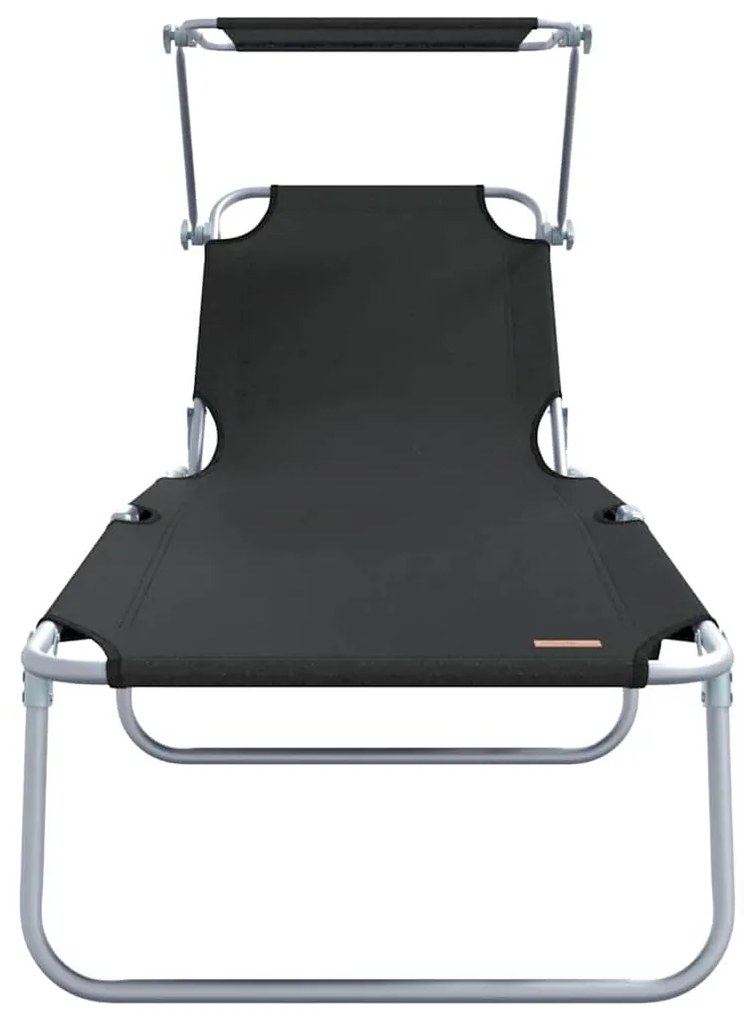 Espreguiçadeiras Dobráveis 2 pcs com Teto Preto Tecido Oxford 600D