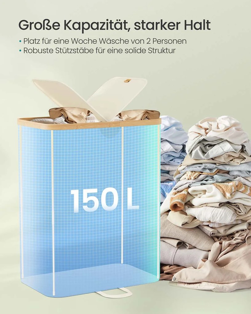 Cesto para roupa suja com dois compartimentos (150L) 52 x 38,5 x 75 cm Creme + Bege natural