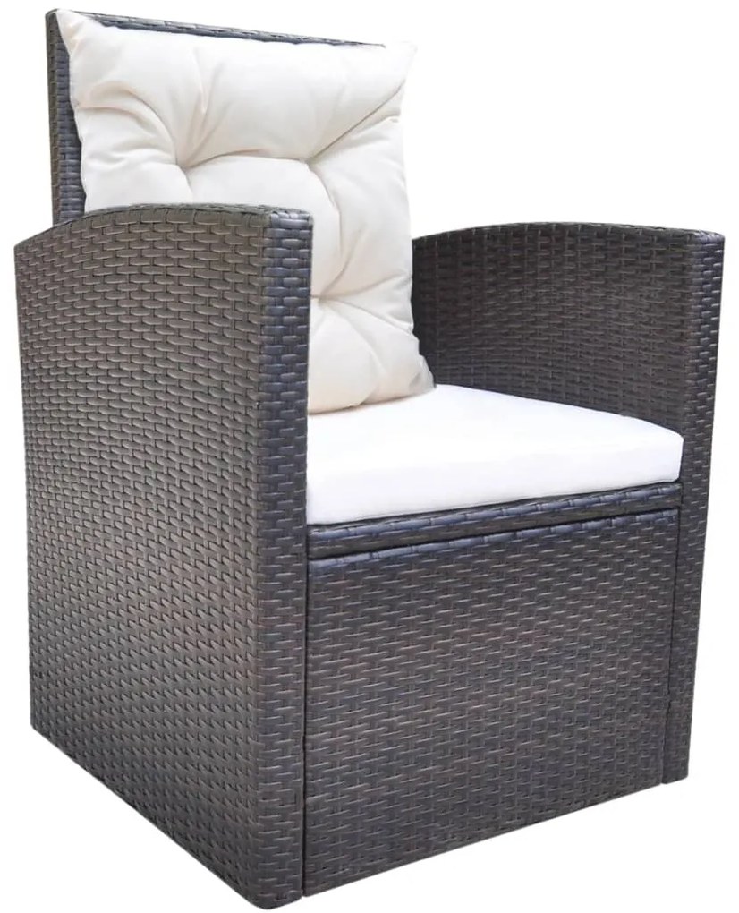 6 pcs conjunto jantar exterior com almofadões vime PE castanho
