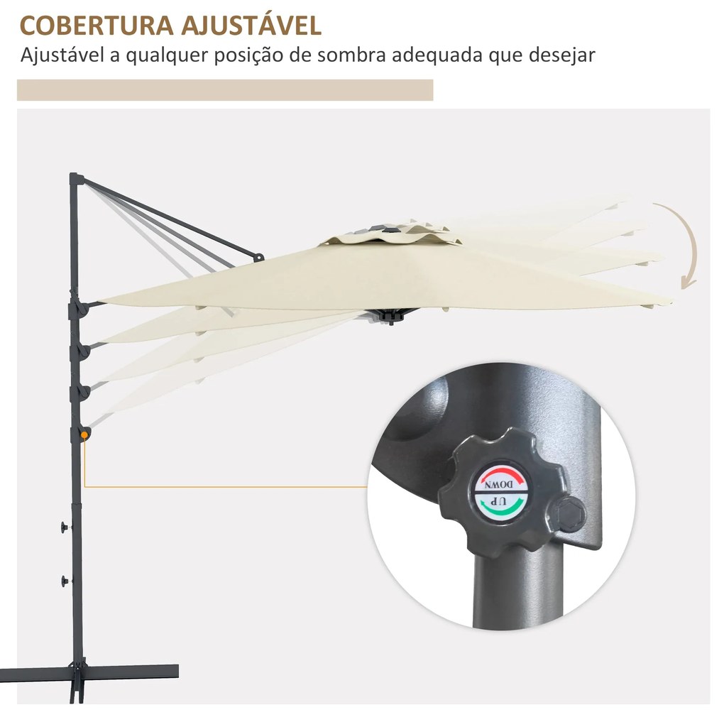 Chapéu de Sol Excêntrico Ø294x242 cm Chapéu de Sol de Jardim com Altur