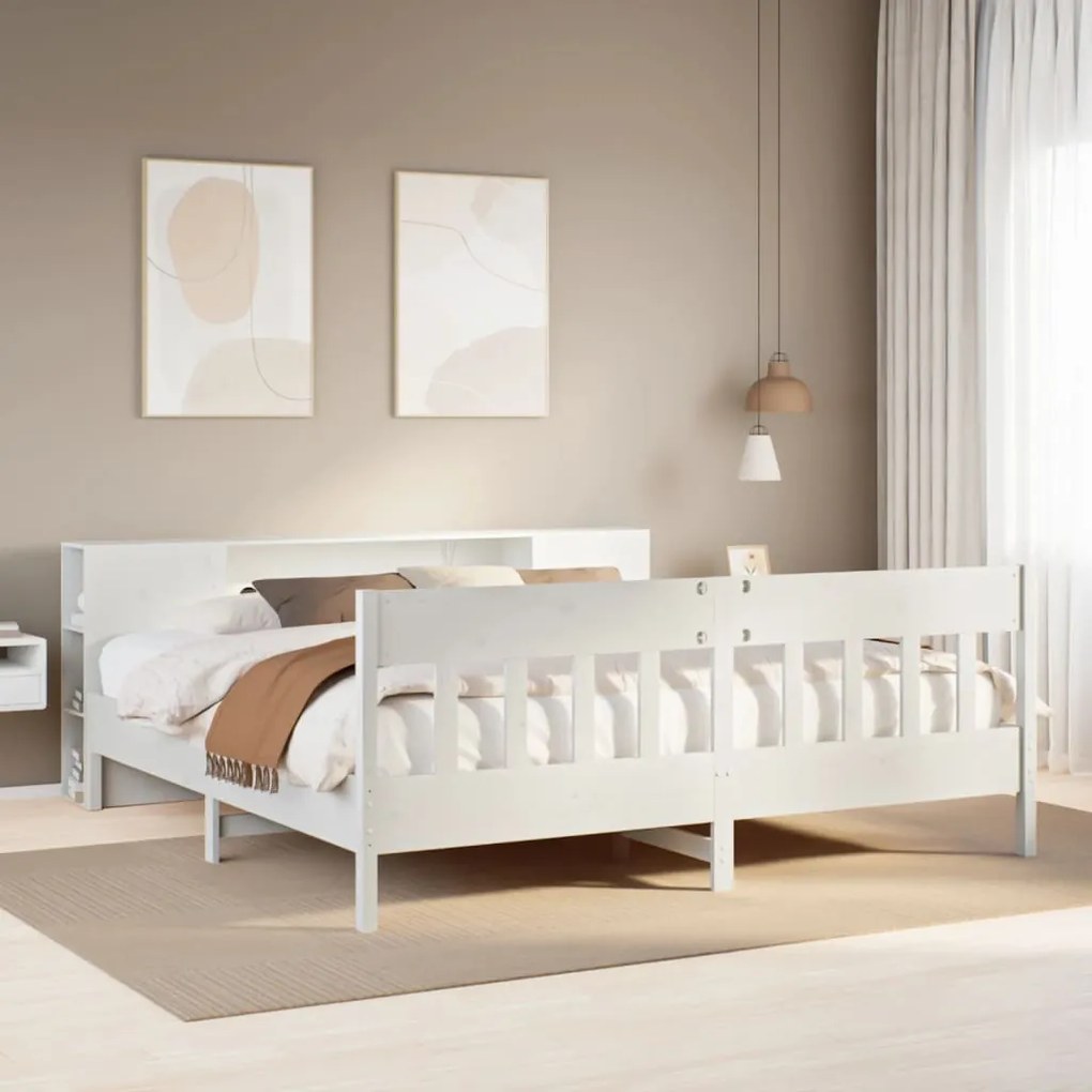 Cama com estante sem colchão 200x200 cm pinho maciço branco