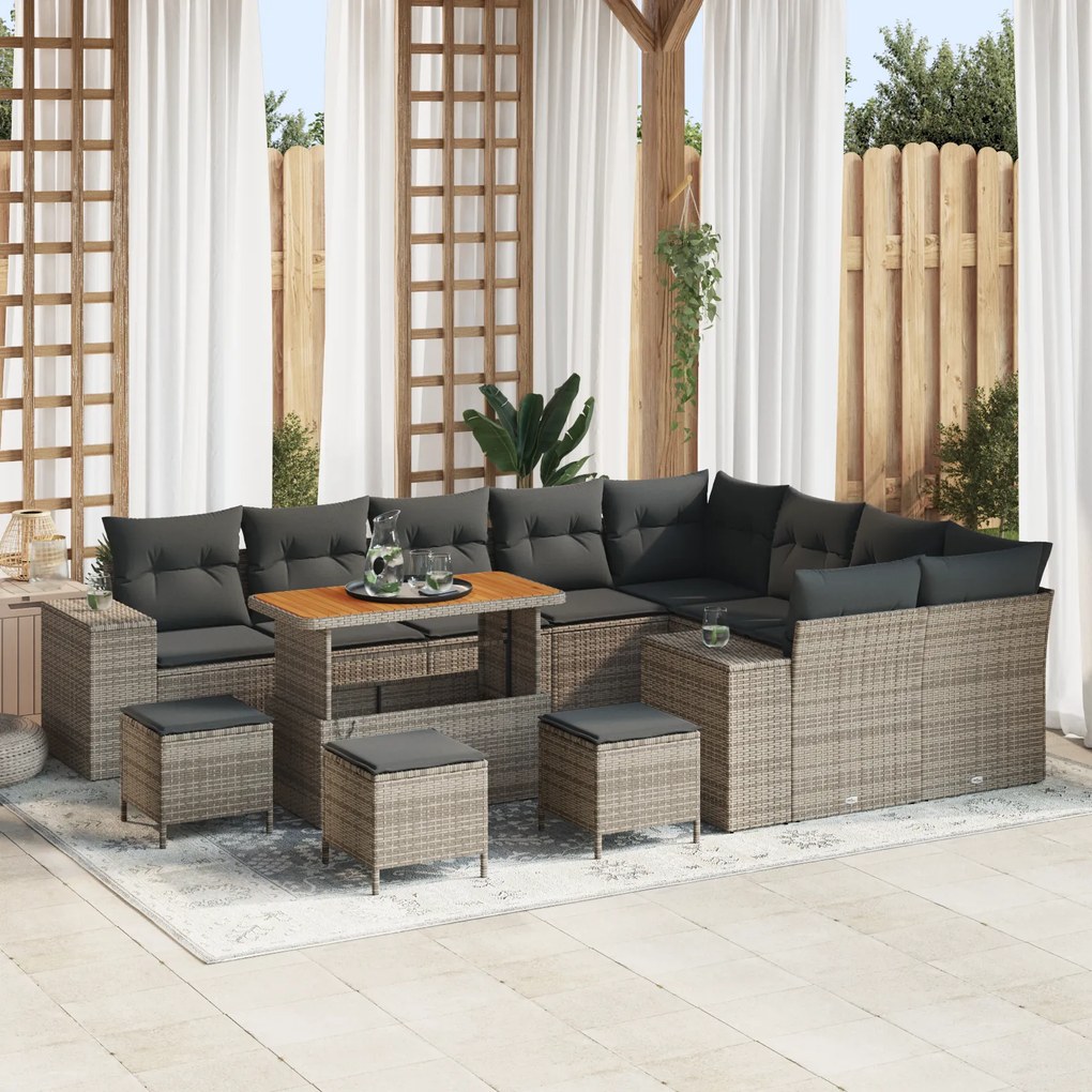 Conjunto de Sofá de Jardim vidaXL de 13 Peças com Almofadas Cinza Ratt
