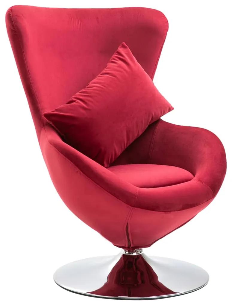 Cadeira giratória em forma de ovo c/ almofadão veludo vermelho